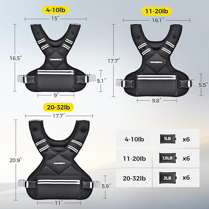 PACEARTH Adjustable Weight Vest 4-10lbs / 11-20lbs / 20-32lbs X-Shape Weighted Vest for Women and Men, Home Workout Ironsand Vest with Zipper Pouch and 6 Weight Packs, Available in Pink, Gray, Black
