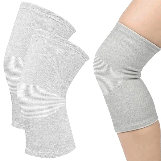 Premium Bamboo Knee Sleeve - 1 Pair Bamboo Compression Knee Sleeve for Women & Men, Anti-Slip Elastic Sport Warm Knee Brace for Arthritis (Gray,Medium)