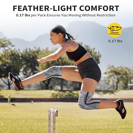 CAMBIVO Knee Brace for Women & Men, 2 Pack Lightweight Latex Free Knee Compression Sleeves with Side Stabilizers for Knee Pain Relief, Running, Walking, Workout & Daily Support (Gray, X-Large)