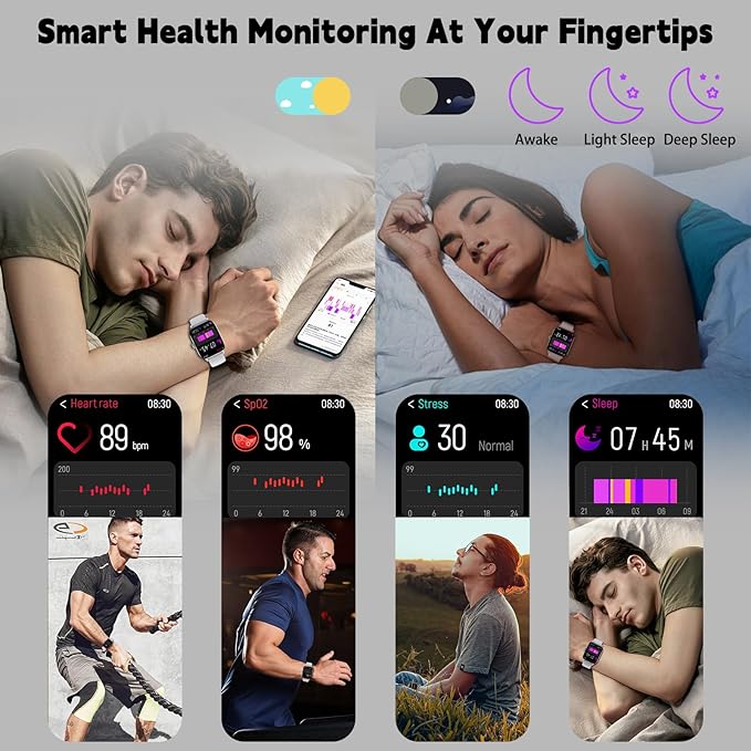 Smart Watch for Women Men(Answer/Make Call), Smartwatches with Heart Rate/SpO2/Sleep/Stress Monitor, IP68 Waterproof Activity Tracker for Android iPhone, 100+ Sports Fitness Watches (Gray, 1.85")
