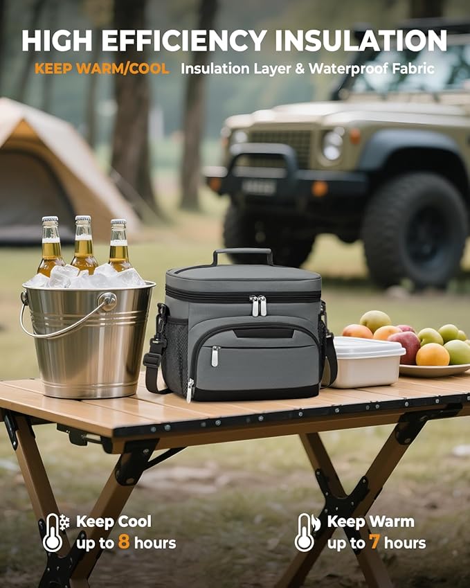 Lunch Boxs for Women/Men Insulated Lunch Bag,Leakproof Lunchbox with Adjustable Shoulder Strap for Adults,Soft Cooler Tote Bag for Office Fitness Picnic Beach Travel - Grey 12-Can(8L)