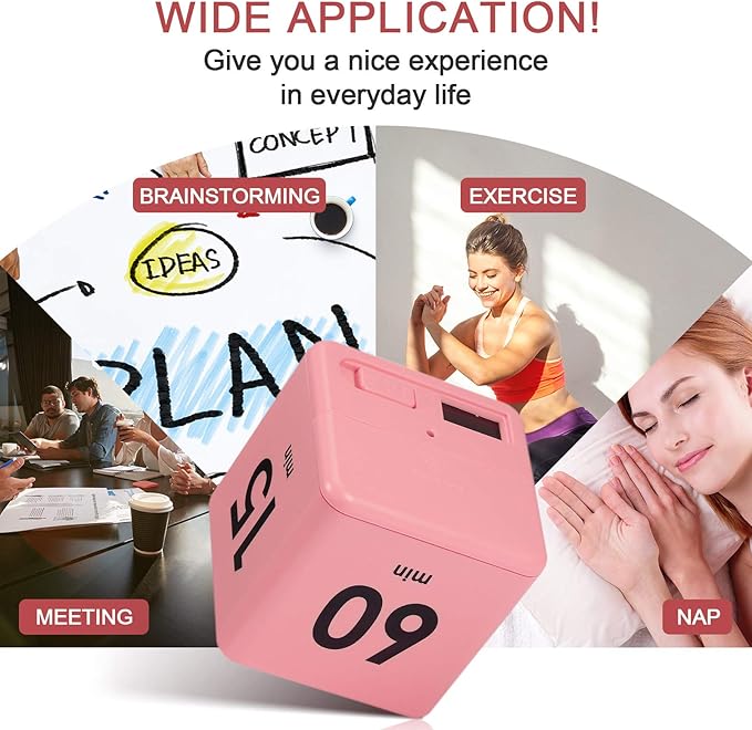 Weewooday Cube Timer, Gravity Sensor Flip Timer for ADHD Productivity, Classroom Kitchen Study Workout Cooking Desk Timers for Time Management, 15 20 30 60 Minutes Countdown Tool(Pink)