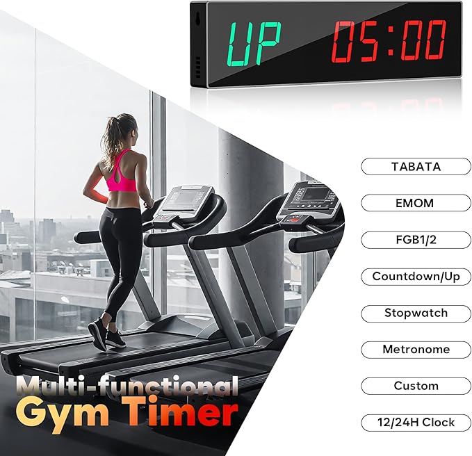 Dienmern Large Digital Gym Timer – Remote Control Gym Clock Wall with 9 Custom Modes Countdown/UP/Stopwatch/Interval, Workout Timer for Home Gym/Garage/Boxing/Outdoor Sport