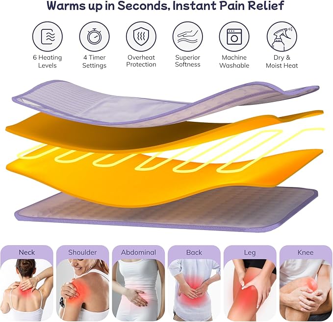 Heating Pad for Period Cramps, Upgraded Wrap Heating Pad for Back Pain Relief, Large 12''x 24''Heat Pad +26" Belt Adjustable 4 Timer 6 Heat Level Auto Shut Off, Christmas Birthday Gifts for Women Mom