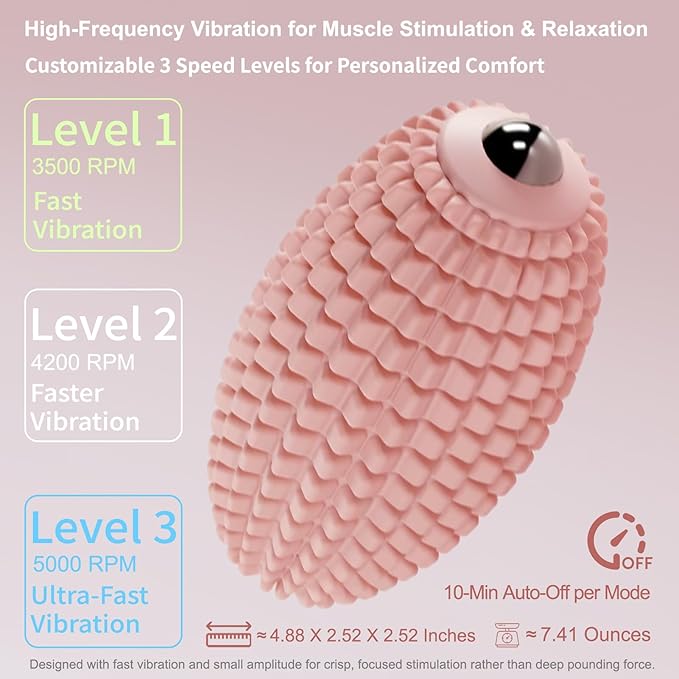 Vibrating Massage Ball for Plantar Fasciitis & Myofascial Release, Silicone Muscle Roller for Back, Neck, Foot, and Leg, Portable Trigger Point Massage Tool, 3 Vibration Modes (Pink)