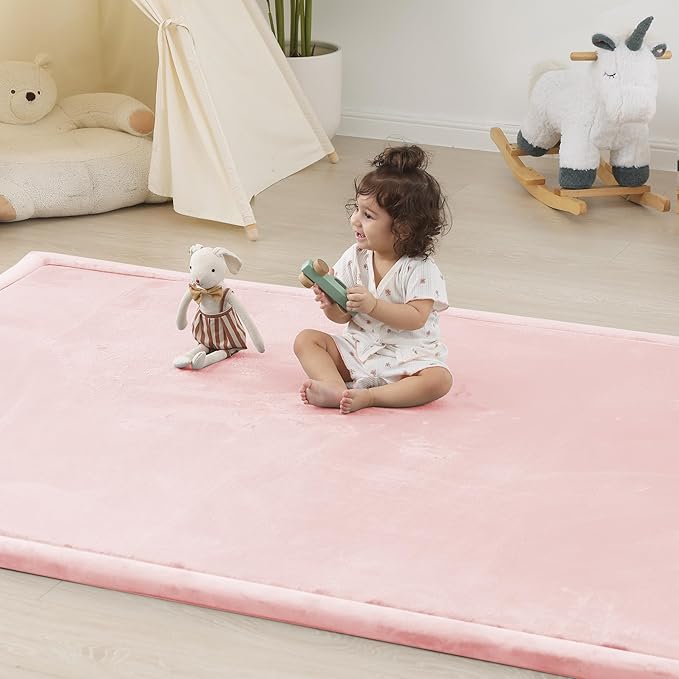1.5" Thick Baby Play Mat for Floor Tummy Time, Large Pro Soft Foam Activity Playmats Playroom, Easy Care with Non-Slip Safe for Infant Toddler Kids Crawling79"x 118" (Pink)