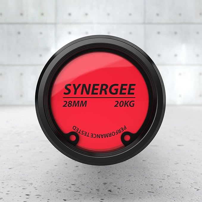 Synergee Games 15kg and 20kg Colored Ceramic Coated Barbells. Rated 1500lbs for Weightlifting and Powerlifting. Black, Red, Grey, Pink