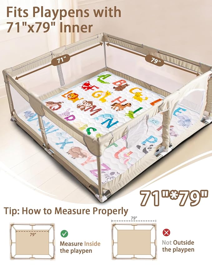 Baby Play Mat, 71x79 Mat with Super Soft Touch, Activity Mat with Upgraded Anti-Slip Bottom, Machine Washable Crawling Mat for Floor & Picnic(Animal Alphabets)