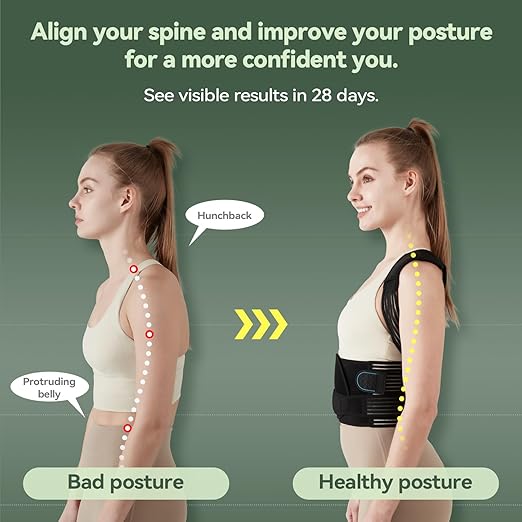Back Brace Posture Corrector for Women and Men, 4-Point Back Support System for Upper/Lower Back Pain Relief, Scoliosis & Hunchback Correction, Adjustable & Breathable Shoulder Straightener, Medium
