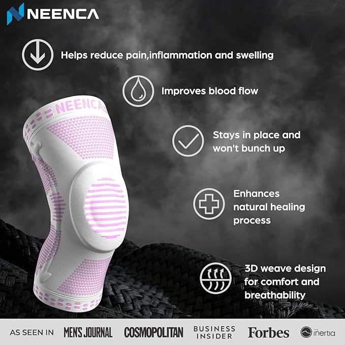 NEENCA Professional Knee Brace for Pain Relief, Medical Knee Support with Patella Pad & Side Stabilizers, Compression Knee Sleeve for Meniscus Tear, ACL, Joint Pain, Runner, Workout (Pink White, 3XL)