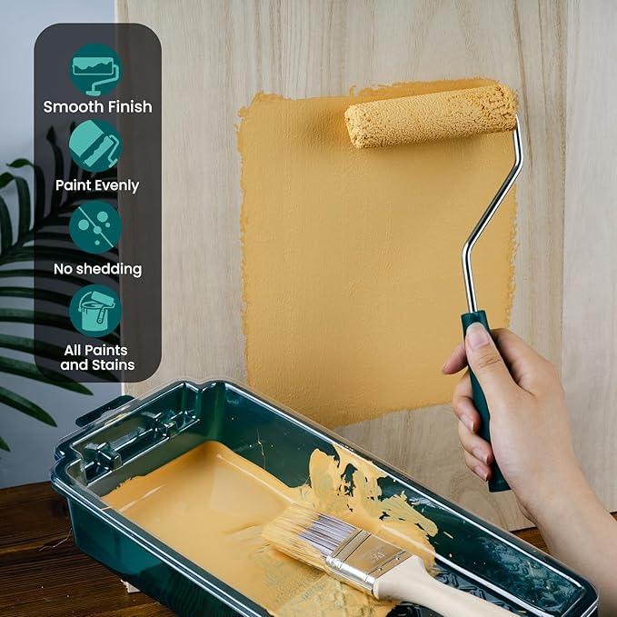 Paint Roller Kit, 13 Piece Paint Roller Tool Kit, Small Microfiber Paint Rollers 4 Inch, Roller Paint Brush, Mini Paint Tray Set, Painting Supplies for Walls Kitchen Cabinet and Home