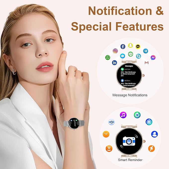 Smart Watch for Women, 1.19" AMOLED Touchscreen Fitness Watch（Calls/Notifications）3 Straps, 24H Heart Rate/Sleep Monitor/Female Cycle, 120+ Sports Modes, IP68 Waterproof Smartwatch for Android iPhone