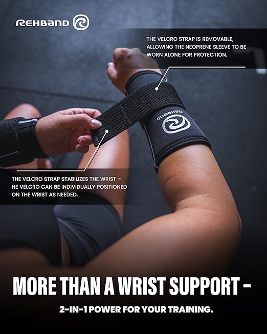 Rehband RX Wrist Support Power Max, 3-in-1 Neoprene Sleeve + Wrap for Strength Training, Protects during Kettlebell Training, stabilizes wrist, forearm protection, Colour:Arctic/White, Size:Small