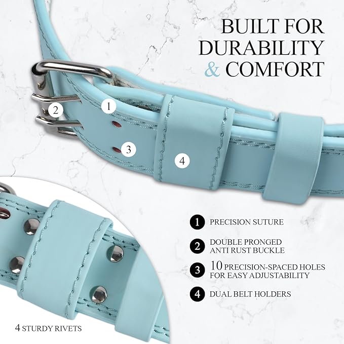 Leather Weightlifting Belt, 10 Adjustable Holes, 4”Width, Double Prong Power Belt for Gym Bodybuilding, weightlifting, powerlifting, squats and deadlifts