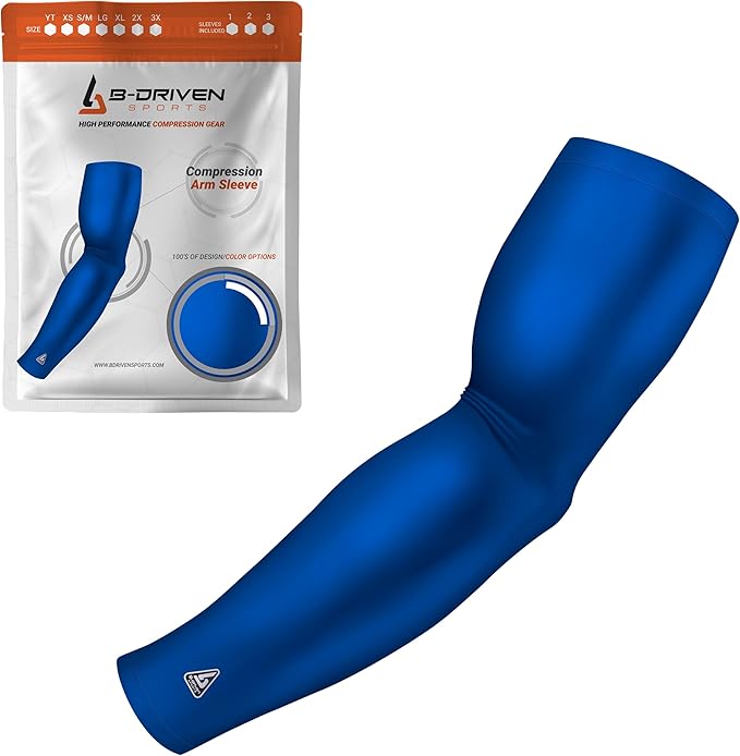 B-Driven Sports Pro-Fit Compression Arm Sleeve for Men, Women & Youth, Volleyball Baseball Basketball Weightlifting - Single