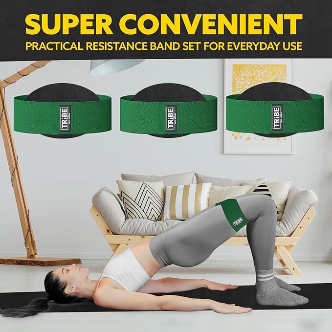 Tribe Lifting Resistance Bands for Working Out - 3 Pack Fabric Workout Bands for Women and Men - Booty Bands for Legs and Glute - Non Slip Exercise Bands Set for Squat Hip Thigh