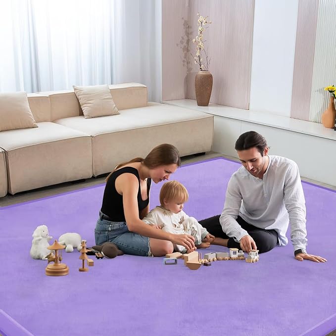 Baby Play Mat for Floor Nursery Muscle Mat Area Rug Playroom Rug 50"x50" Memory Foam 1.3" Thick Crawling Mat for Babies,Toddlers, Infants,Kids (Lavender)