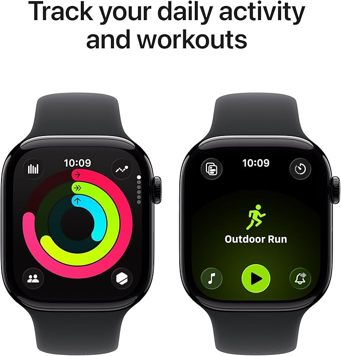 Apple Watch Series 11 [GPS 46mm] Smartwatch with Jet Black Aluminium Case with Black Sport Band - M/L. Sleep Score, Fitness Tracker, Health Monitoring with AppleCare+ (2 Years)
