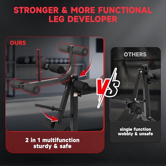 Foldable 1500LBS 8 in 1 Olympic Weight Bench Set with Leg Extension/Curl, Adjustable Weight Bench for Men & Women Full Body Workout, Bench Press with Preacher Curl（US Stock）