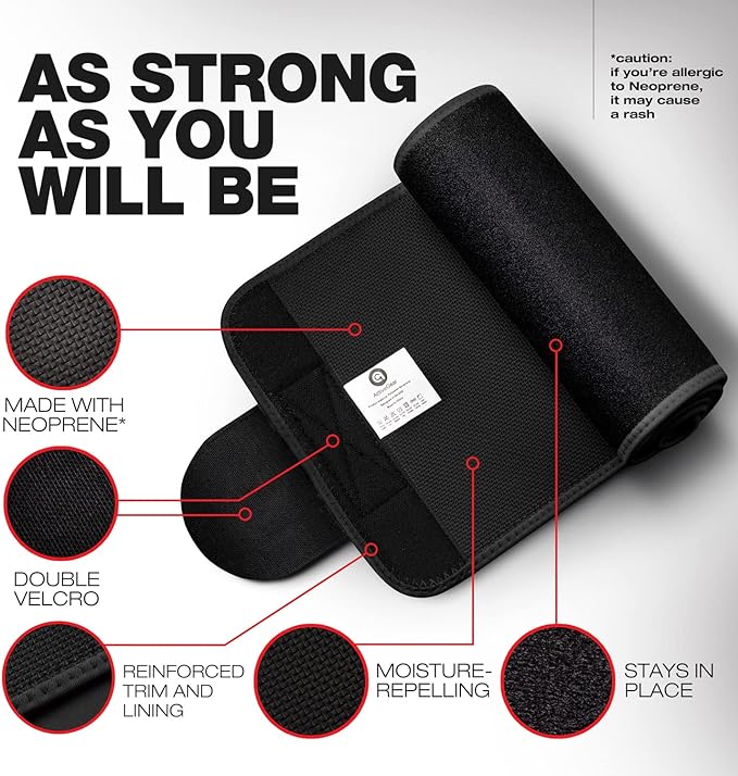 ActiveGear Premium Waist Trimmer & Trainer Belt for Men and Women - Sweat-Enhancing Slimming Wrap for Stomach, Adjustable Fit