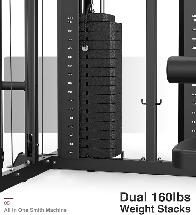 DONOW Smith Machine with Weight Stacks, Multi Function Home Gym System Training Power Cage Squat Rack Dual Cable Crossover Machine All in One