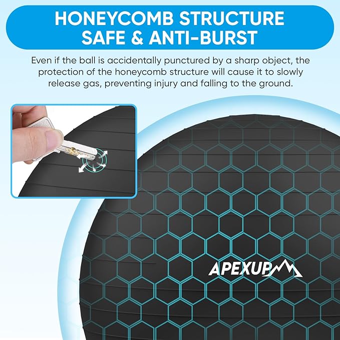 APEXUP Yoga Ball Exercise Ball Anti Slip Heavy Duty for Fitness, Balance & Core Workout, Balance Training, Pregnancy & Physical Therapy, 5 Sizes