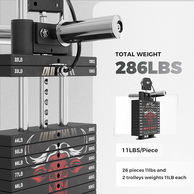 RitFit Buffalo Smith Machine Package, All-in-One Power Cage with Weight Stack , Power Rack with Cable Crossover & Leg Press Attachment for Home Gym