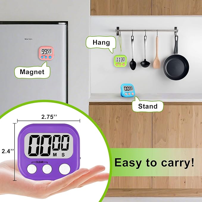 Digital Timer for Kids Teacher Supplies Classroom Timer for Study Learning Management Kitchen Work Exercise-4Pack Blue Green Orange Purple