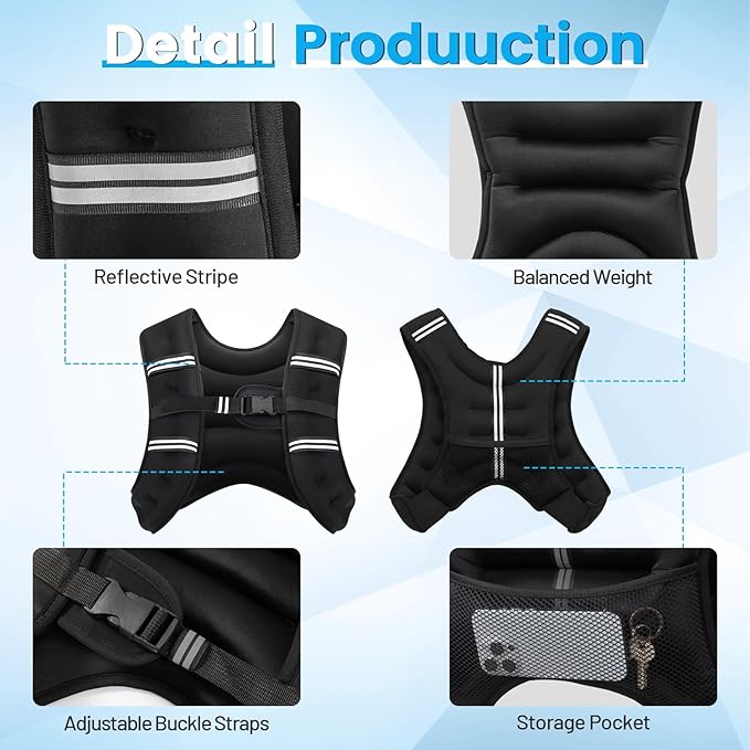 Weighted Vest, 6lb/8lb/12lb/16lb/20lb/30lb for Men, Women with Reflective Stripe, Weight Vests Adjustable for Workout, Strength Training, Running, Fitness, Muscle Building, Weight Loss clearance