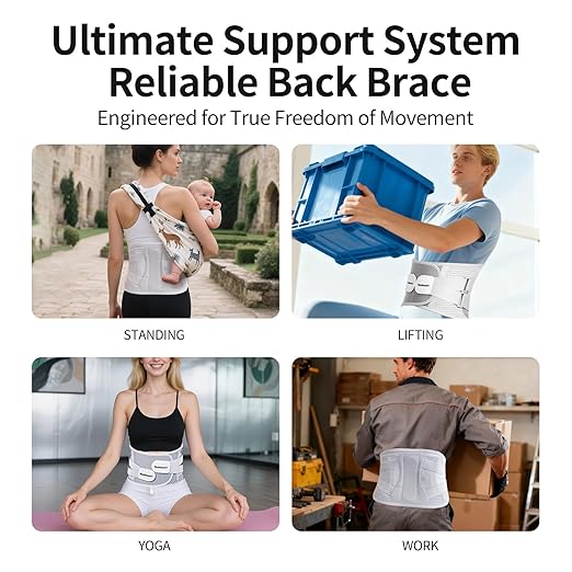 Lower Back Brace for Women Men, Adjustable Lumbar Support with 3D Pad, Breathable Ergonomic Support Belt with Metal Stays for Work, Lifting, Drive, Grey,Size XL,Waist 45"-52"