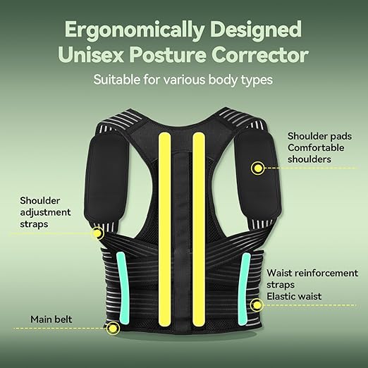 Back Brace Posture Corrector for Women and Men, 4-Point Back Support System for Upper/Lower Back Pain Relief, Scoliosis & Hunchback Correction, Adjustable & Breathable Shoulder Straightener, Medium