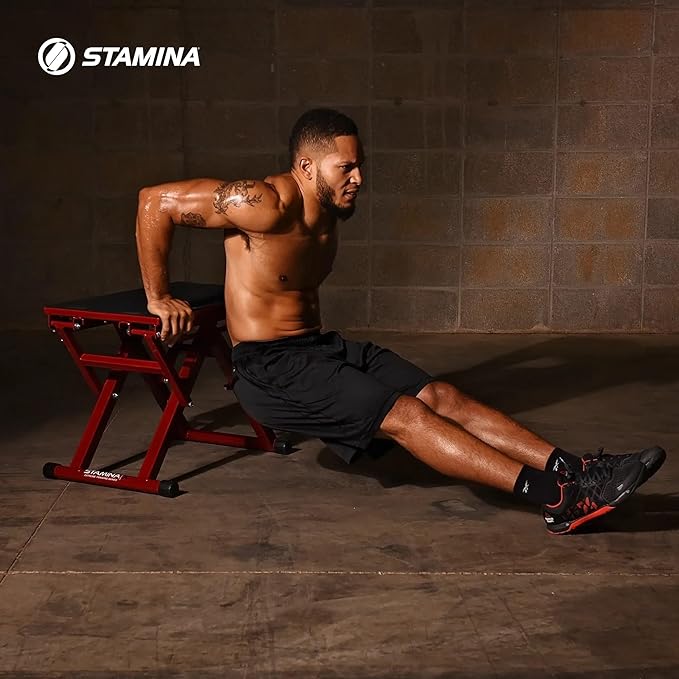 Stamina X 12" to 24" Adjustable Height Plyo Step Up Exercise Box For Home Workout with Access to Muuv, Non-Slip Surface and Workout Guide, Black/Red