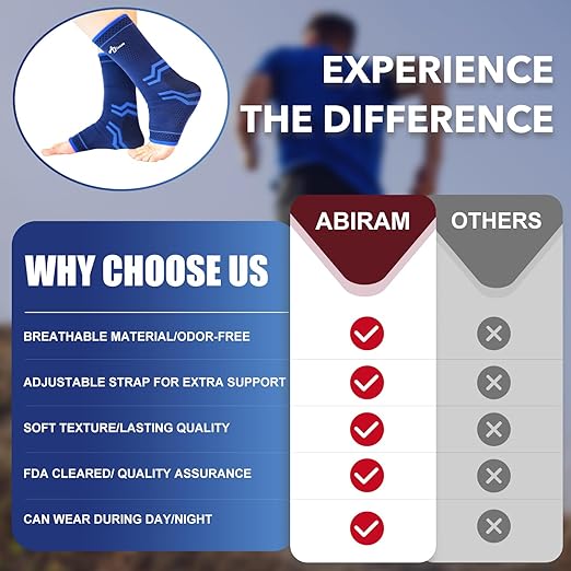 ABIRAM Ankle Brace for Women & Men, Compression Sleeve with Wrap, Foot Support, Foot Sleeves, Ankle Support for Sprains, Plantar Fasciitis Relief Socks, Achilles Tendonitis, Sports