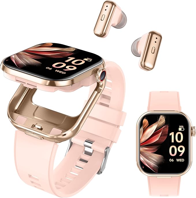 Smart Watch with Earbuds, 2.02" HD Screen，2 in 1 Smart Watches for Women, Waterproof Fitness Tracker Watch with Wireless Earphone Compatible for Android iOS with Sports Monitor Sleep