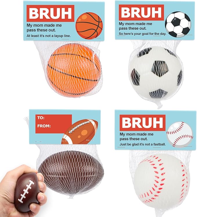 Bruh Cards for Tweens & Teens – 30 Sports Stress Balls, Funny Classroom Rewards, Middle School Party Favors, Non-Candy Bulk Toys, Prize Box & Goodie Bag Stuffers