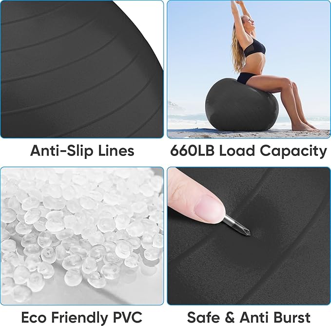 APEXUP Yoga Ball Exercise Ball Anti Slip Heavy Duty for Fitness, Balance & Core Workout, Balance Training, Pregnancy & Physical Therapy, 5 Sizes