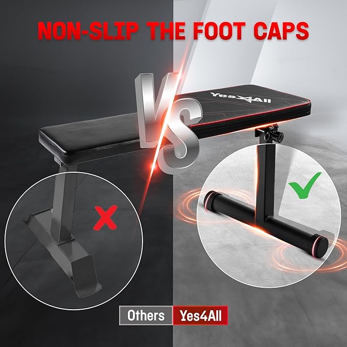 Yes4All 41/45 Inches Flat Weight Bench - 2.5" Thick Cushion Foldable Bench Press with Non-Slip Foot Caps