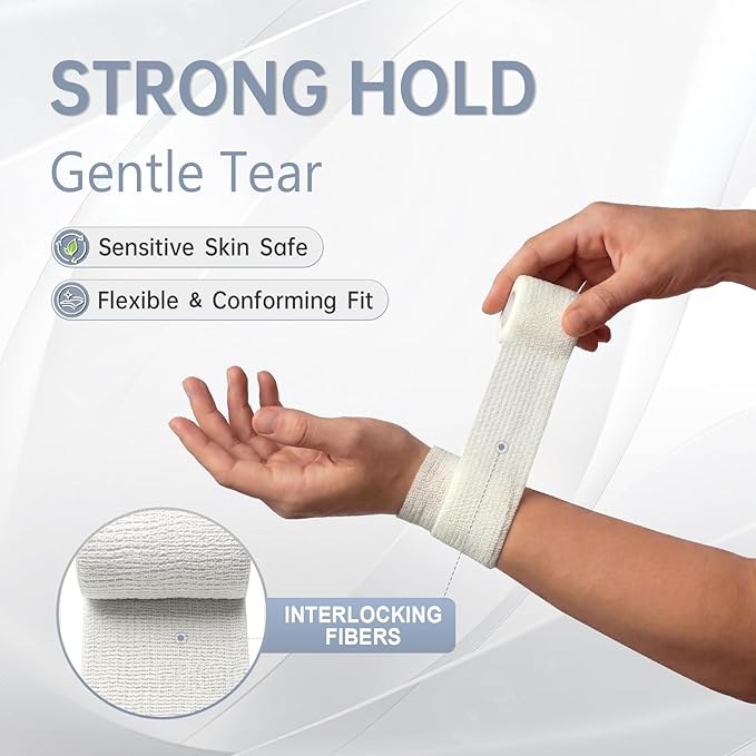 40 Pack Self Adhesive Bandage Wrap, 2 Inch Strong Compression Self Adherent Tape in White, Elastic Athletic Support for Wrist Ankle and Swelling Relief, Ideal for Wrist Ankle Thumb Support