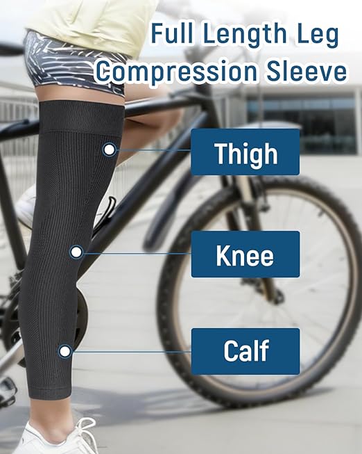 Leg Compression Sleeve - Full Length Knee Sleeve Covers Thigh, Knee and Calf, Stays in Place for Sports, Soft and Elastic for Comfort, Large