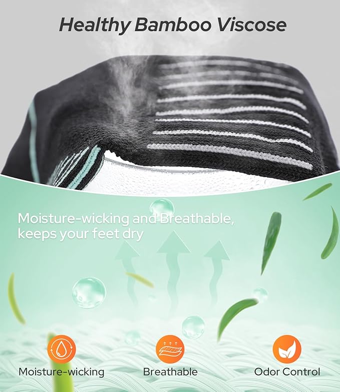 BAMBOO COOL Men's Athletic Ankle Socks Moisture Wicking, Anti-Odor Breathable Running Mesh Socks Arch Support, 8 Pack