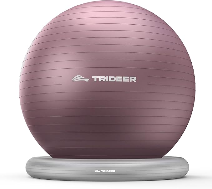 Trideer Exercise Ball for Office Desk, Yoga Ball Chair to Relieve Back Pain, Stability & Fitness Ball Seat with Base, Home Gym Core Workout, Abs, Stretching & Therapy