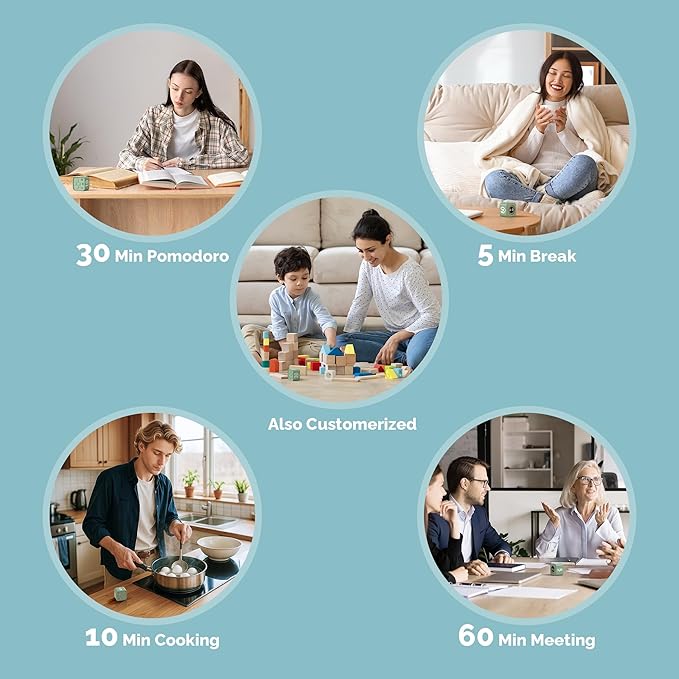 KADAMS Pomodoro Timer – Visual Cube with 5/10/30/60 Min Presets, LED Countdown Ring & Count Up Mode, Silent Flip Productivity Timer for Study, Classroom, Office, Cooking (Green 5-10-30-60 min)
