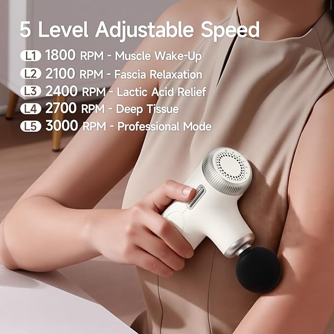 HEYCHY Super Mini Massage Gun Deep Tissue, Handheld Percussion Muscle Massager with Adjustable Amplitude, Portable & Quiet for Home, Gym & Travel, Pearl White