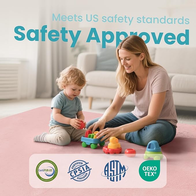 Huloo Sleep Baby Play Mat for Floor,Large 79"×79" Playpen Mat for Toddler,Infant,Kids,1.3" Thick Non-Slip Nursery Rug,Water Repellent Soft Padded Activity Mats for Tummy Time, Crawling,Playroom（Pink）