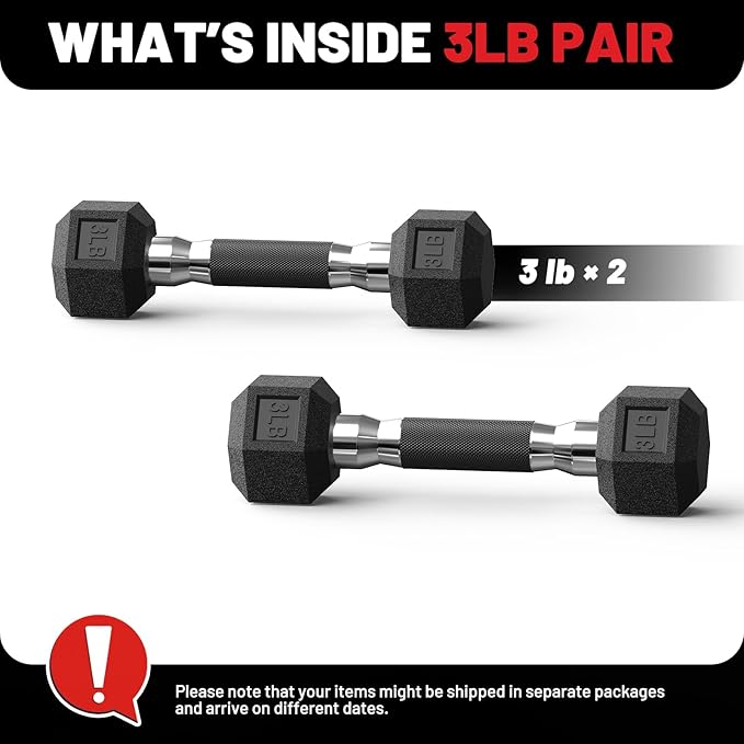 PAPABABE Hex Dumbbell Set with Rubber Grip 2.5-125lb, Odorless Rubber Coated Weight Fixed Dumbbells Set of 2, Weights for Women at Home, Hand Weights for Home Gym & Strength Training,Pesas Para Ejercicios