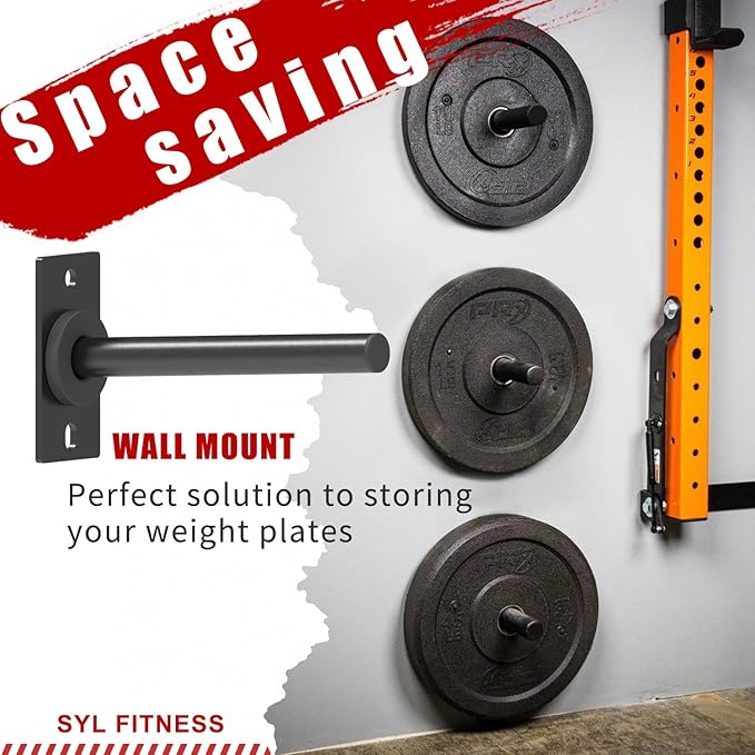 SYL Fitness Wall Mounted Weight Plate Holder, Wall Weight Storage Rack Available in 1" and 2"