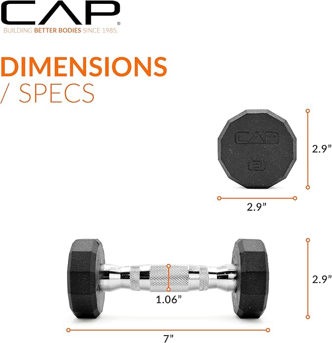 CAP Barbell Coated Hex Dumbbell Weight - Single | 10-120 lbs | Multiple Options