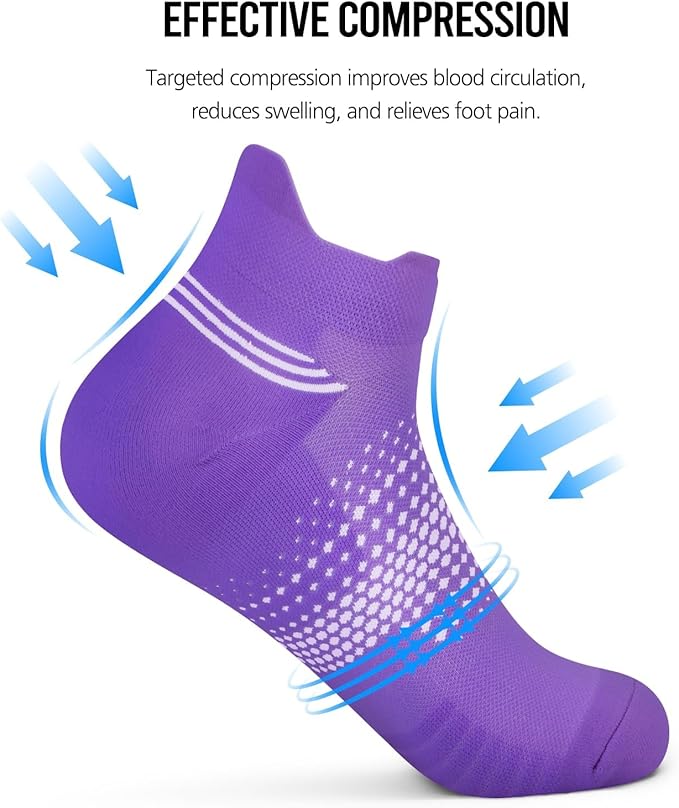 PAPLUS Ankle Compression Socks for Women 6 Pairs, Running Socks with Heel Tab, Cushioned Low Cut Athletic Socks