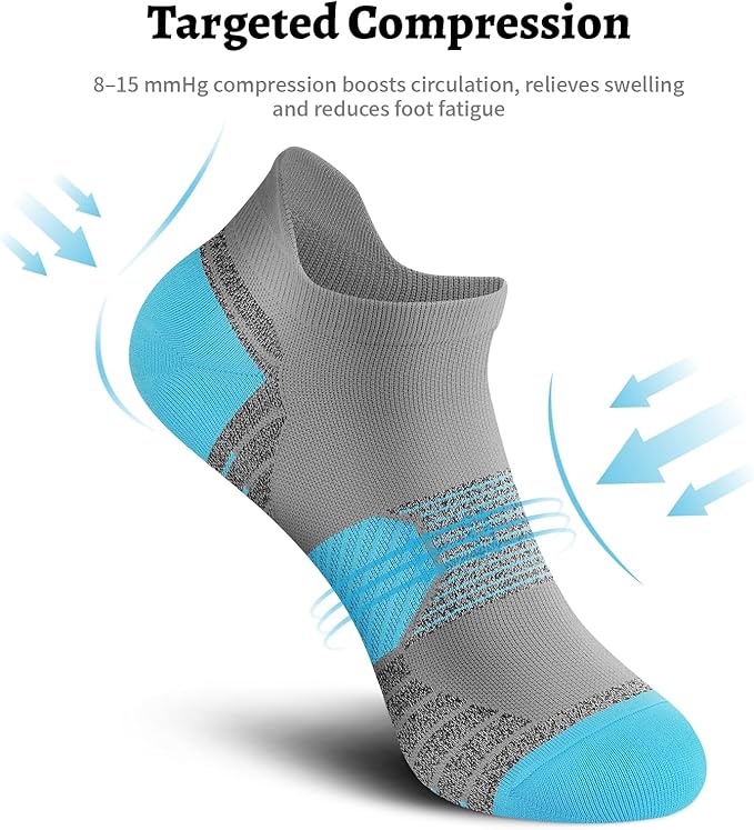 PAPLUS Compression Running Socks Women (6 Pairs), Ankle Athletic Socks Low Cut with Arch Support