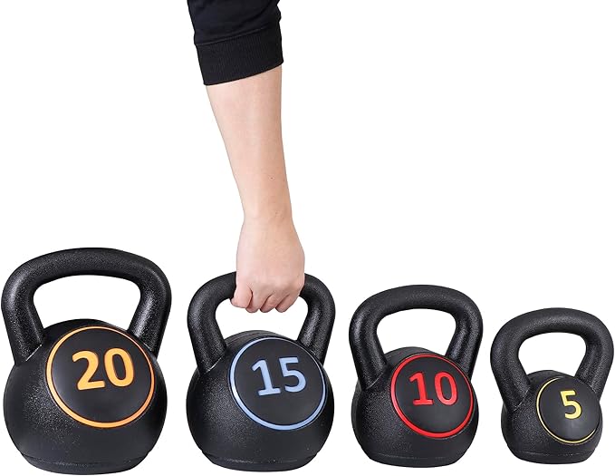 Nouva Kettlebell Sets with Storage Rack, Strength Training Kettlebells Wide Grip Kettlebell Exercise Fitness Weight Set for Home Gym Weightlifting, Strength & Core Training
